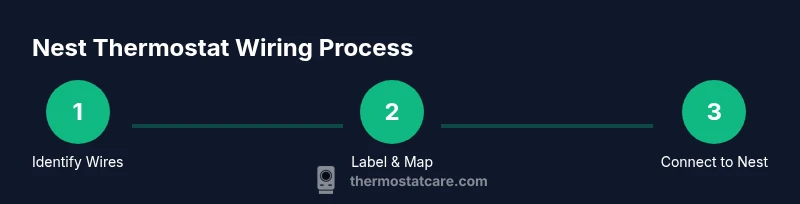 Process diagram showing three steps: identify wires, label and map, connect to Nest