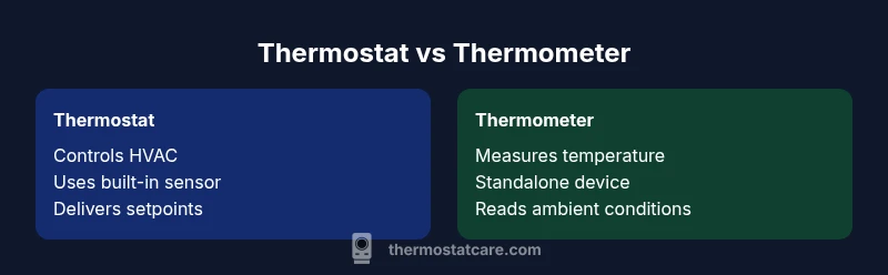 A side-by-side infographic comparing thermostat and thermometer functions