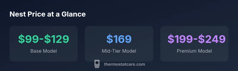 Visual infographic showing Nest price ranges by model and typical promotions