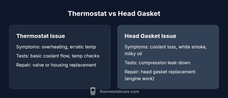 Infographic comparing thermostat issues vs head gasket issues