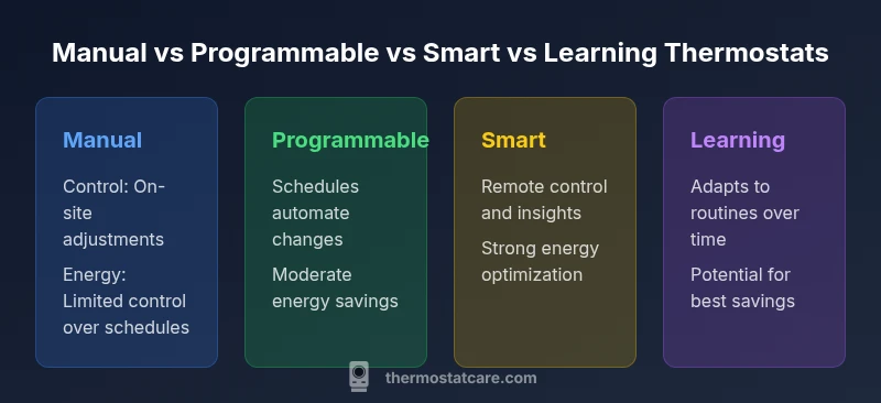 Infographic comparing manual, programmable, smart, and learning thermostats