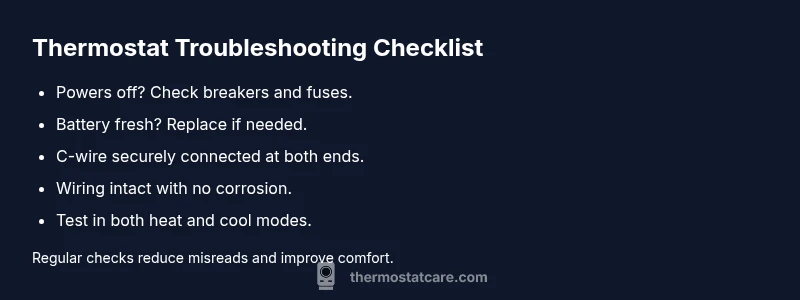 Checklist infographic showing steps to troubleshoot a thermostat
