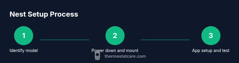 Infographic showing a 3-step Nest thermostat setup process