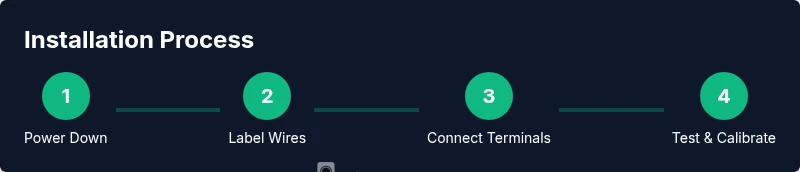 Process infographic showing installation steps for a Honeywell thermostat