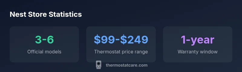 Infographic showing Nest store model count, price range, and warranty