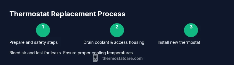 Illustration of a car thermostat replacement process