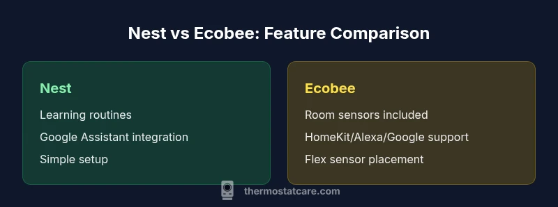 Comparison chart showing Nest vs Ecobee thermostat features