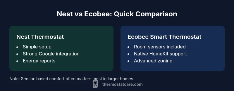 Nest vs Ecobee: side-by-side thermostat features and sensors infographic