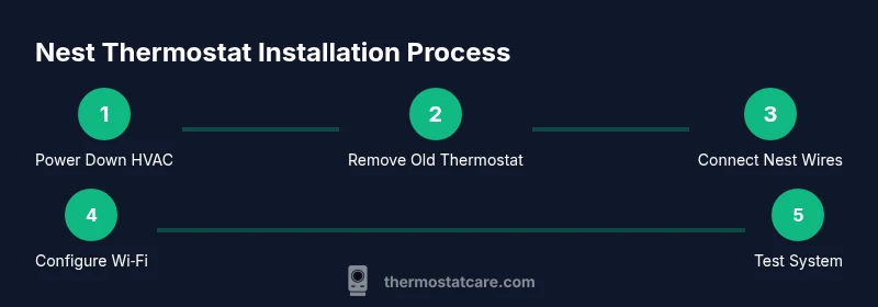 Process diagram showing steps to install Google Nest Thermostat