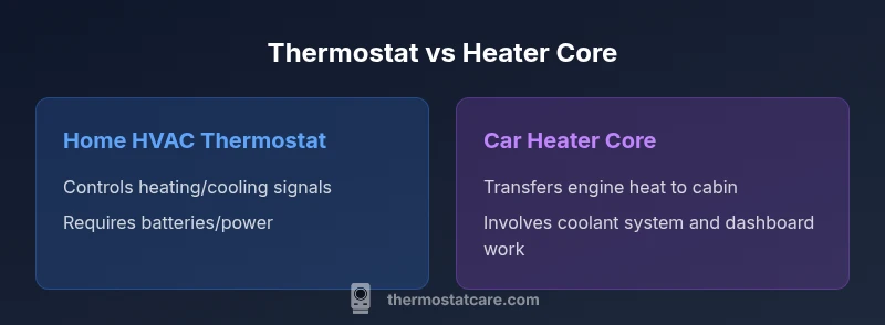 Comparison infographic showing home thermostat vs car heater core