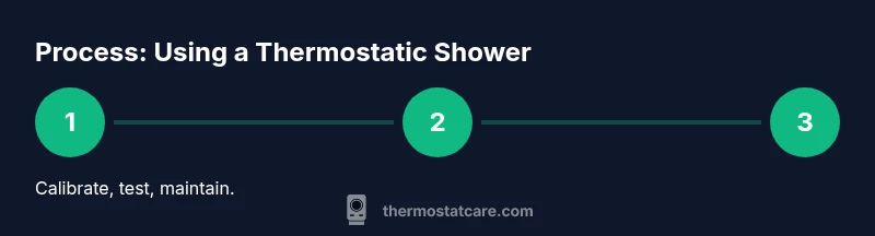 Infographic showing a three-step process for thermostatic shower use