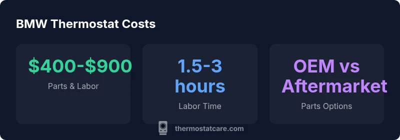 Infographic showing BMW thermostat replacement costs and labor time