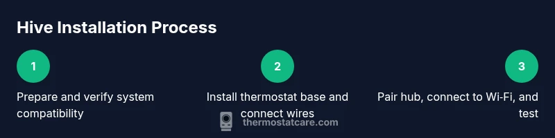 Infographic showing a 3-step Hive thermostat installation process