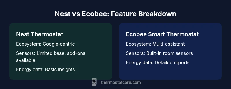 Comparison infographic showing Nest vs Ecobee features