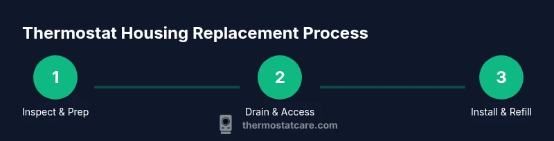 Process diagram showing steps to replace thermostat housing