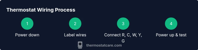 Infographic showing thermostat wiring steps in a process flow
