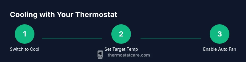 Infographic showing a 3-step process to use a thermostat for cooling