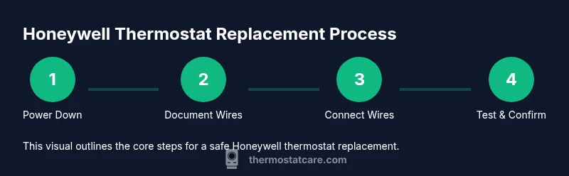 Diagram of replacing a Honeywell thermostat with four steps