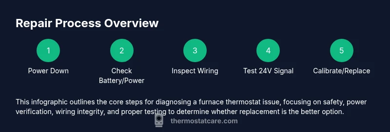Process infographic showing a step-by-step furnace thermostat repair workflow