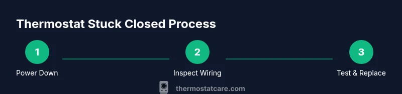Process infographic showing steps to fix thermostat stuck closed