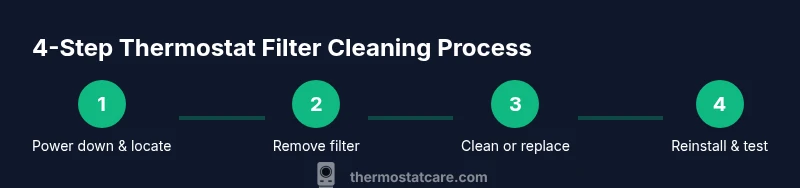 Process diagram showing 4 steps to clean thermostat filter