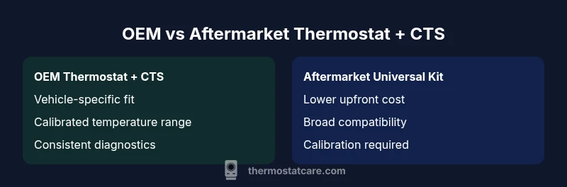 Diagram comparing OEM and aftermarket thermostat with coolant temp sensor