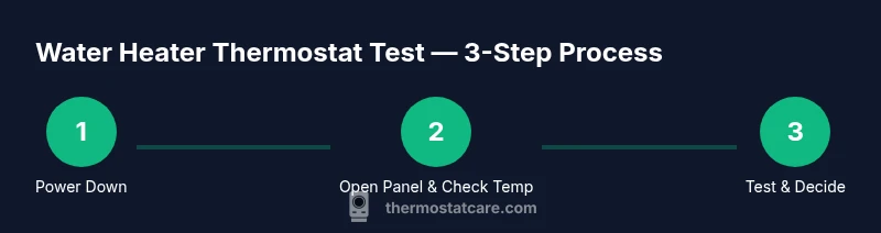 Infographic showing a three-step process to test a water heater thermostat