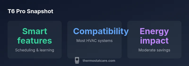 Chart showing T6 Pro statistics on compatibility, energy savings, and features.