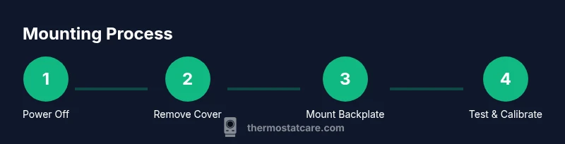 Process diagram showing mounting a thermostat on a wall with four steps