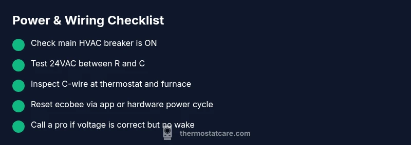 Checklist for diagnosing ecobee not turning on by checking power and wiring
