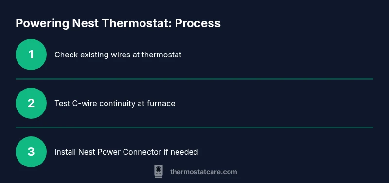 Process infographic showing Nest thermostat powering options